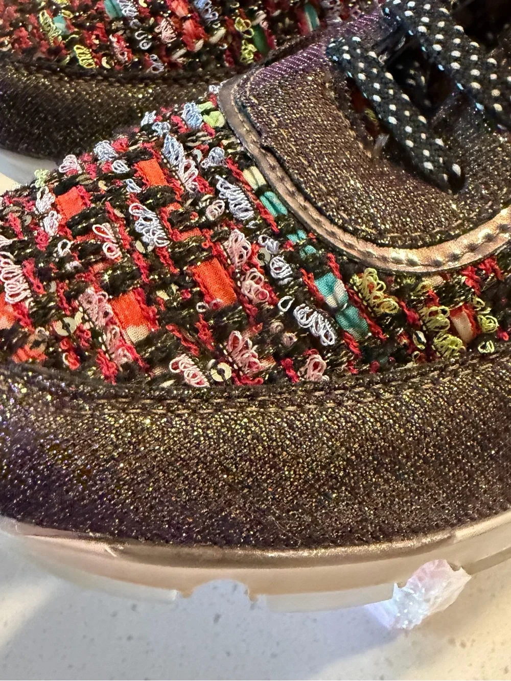 BAMBOO Multicolor Tweed and Red Lined Women's Sneakers - Picture 4 of 8